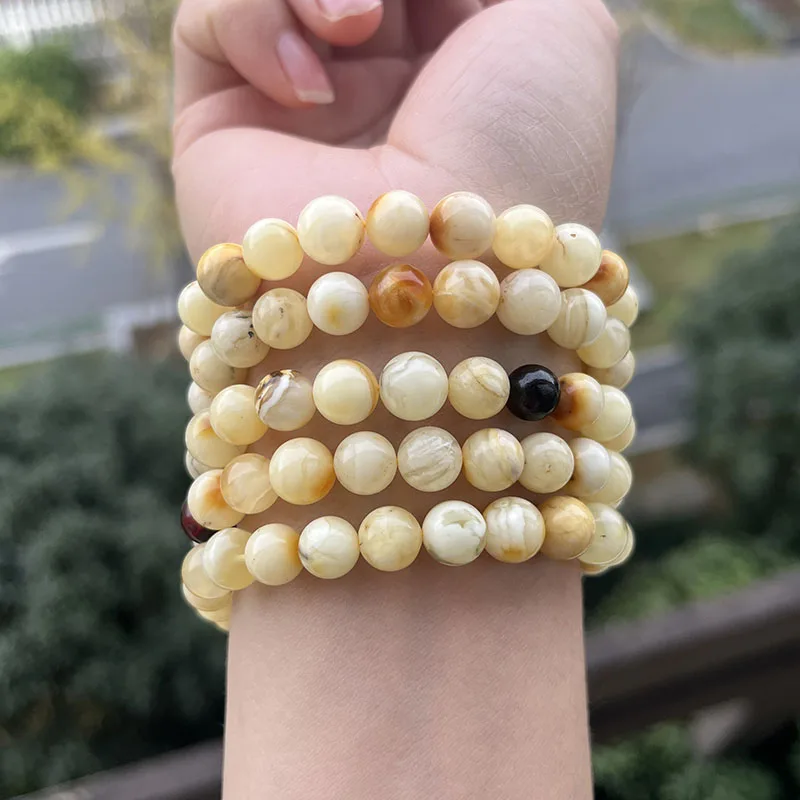 6-9mm Real Amber Bracelet Genuine Honey Beads 108 Rosary Mala Meditation Buddhist Natural Stone Necklace Not Perfect Jewelry