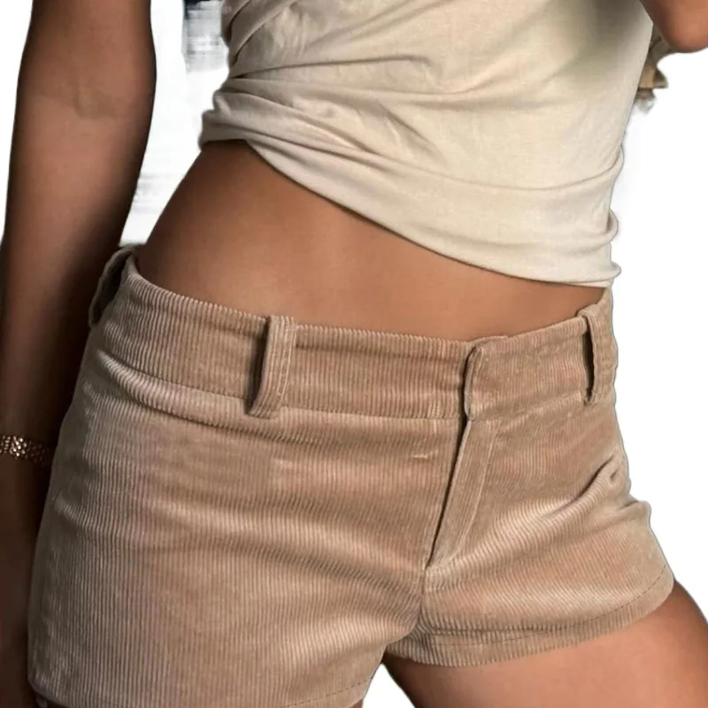 

Mini Ultra Short Pants Spring Corduroy Low Waist Trousers For Women Design Brown Sense Elegant New Fashion 2026 French Style