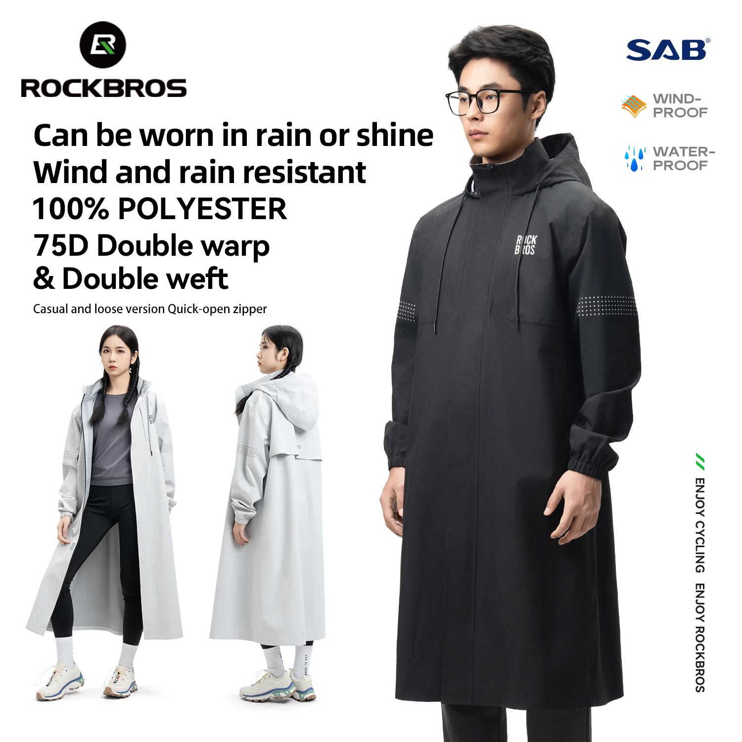 ROCKBROS Multi-Functional Riding Long Raincoat Adult Hooded Outdoor Cycling Hiking Rain Poncho Waterproof Breathable Rainwear