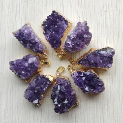 Beautiful Natural Raw Ore amethysts stone druzy irregular pendants for neckalce jewelry making 8pcs/lot Wholesale free shipping