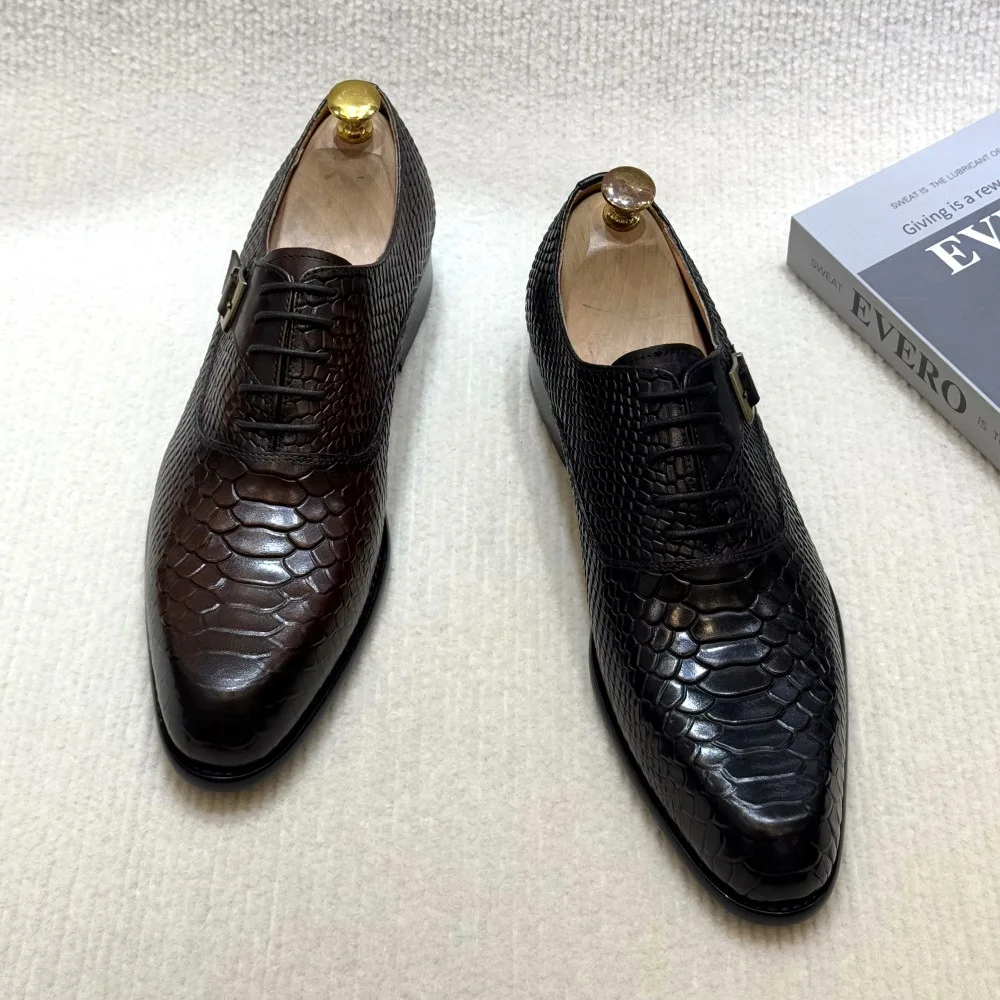Men's Handmade Italian Style Snake Skin Leather Dress Shoes Formal Pointed Toe Python Pattern Wedding Oxford Business Man Shoes