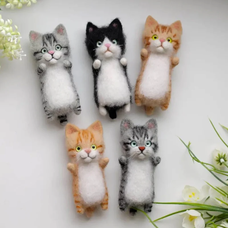 No Finish Fashion Siamese Hawksbail Tabby Civet Cat Kitty Wool Doll Women Handmade Needle Felt Kit Package DIY Kits For Beginner