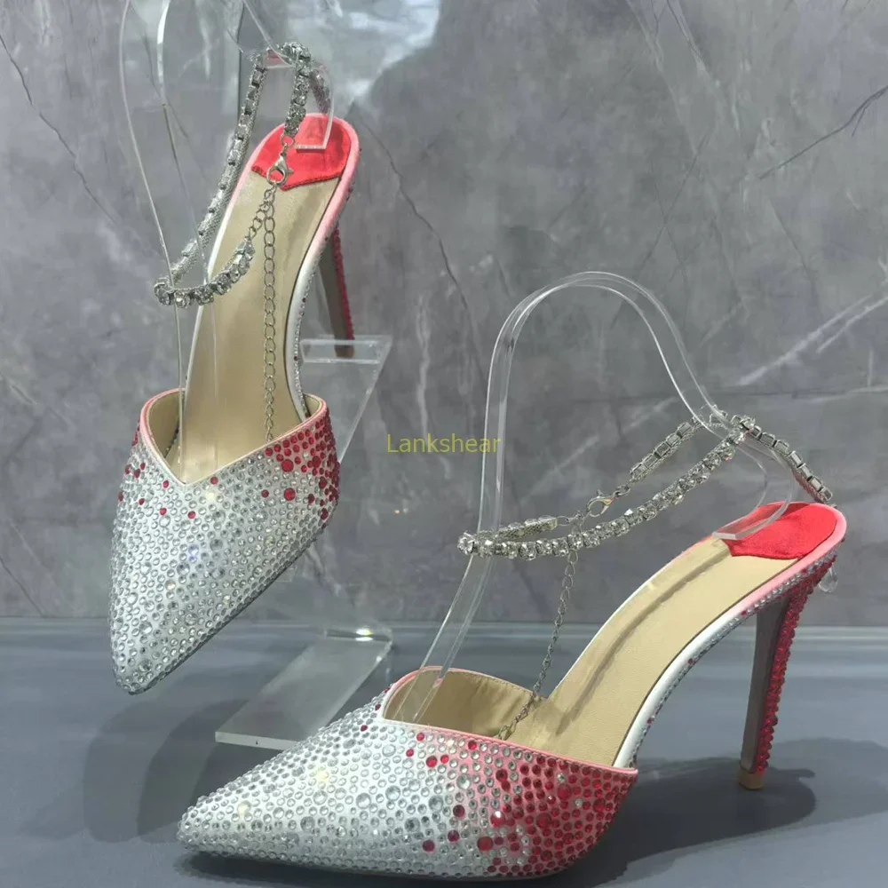 

Туфли-лодочки с открытой пяткой и цветными бриллиантами, пикантные туфли с острым носком на тонком каблуке, смешанные цвета, новые поступления, модная женская современная обувь