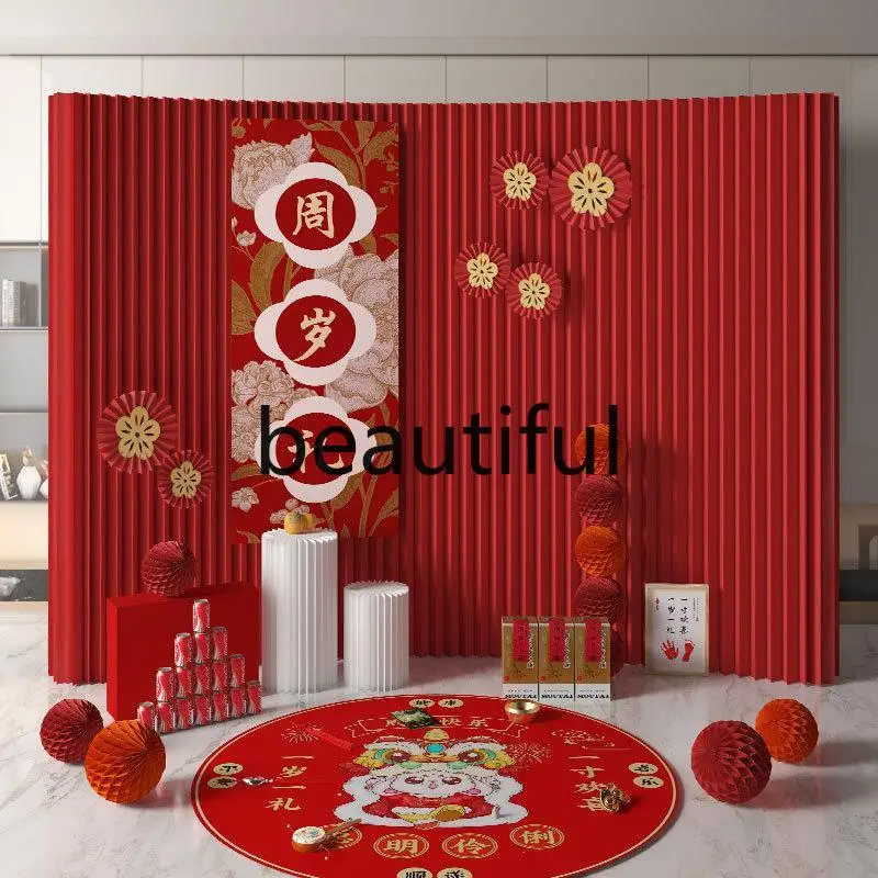 Red screen partition foldable background wall exhibition office mobile partition wall color paper wall telescopic