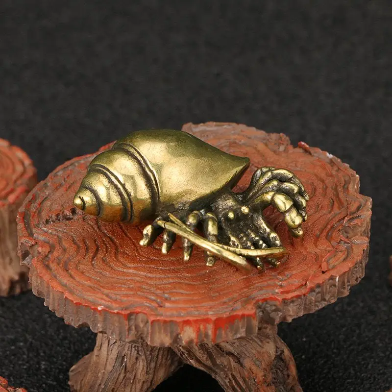 Solid Copper Hermit Crab Figurines Brass Sea Animals Ornament Desktop Collection Model Antique Crafts Brass Tea Pet