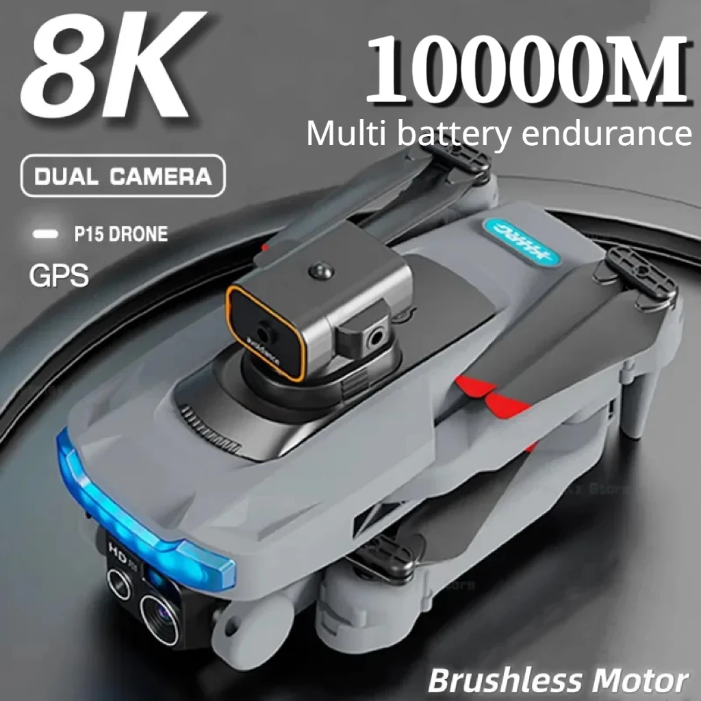 P15 8K GPS Dual Camera, 5G profissional, Prevenção de obstáculos, Posicionamento de fluxo óptico, Quadcopter atualizado, RC 10000m, 8K