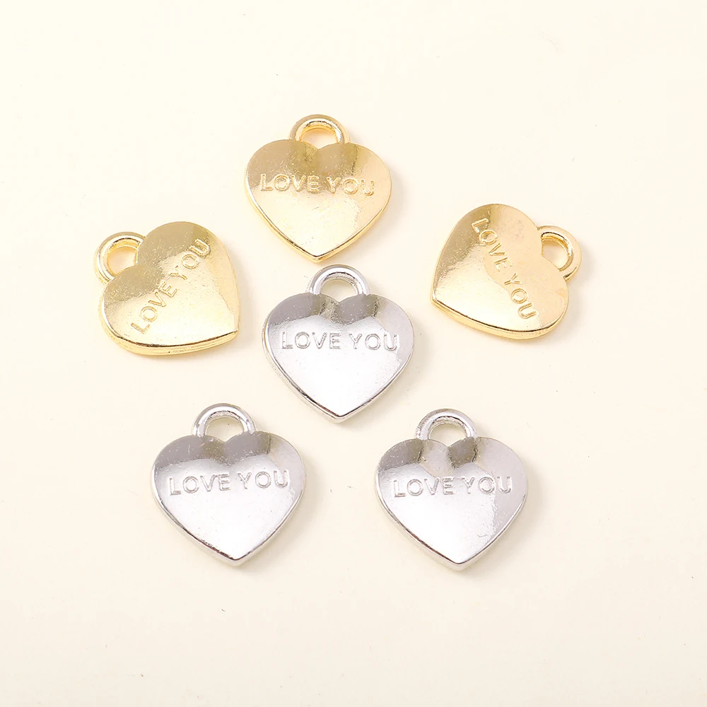 10 Stück 15*16mm Legierung Metall Herzanhänger für Halsketten, Ohrringe, DIY Metall-Charms, handgemachter Schmuck, Schmuckherstellung