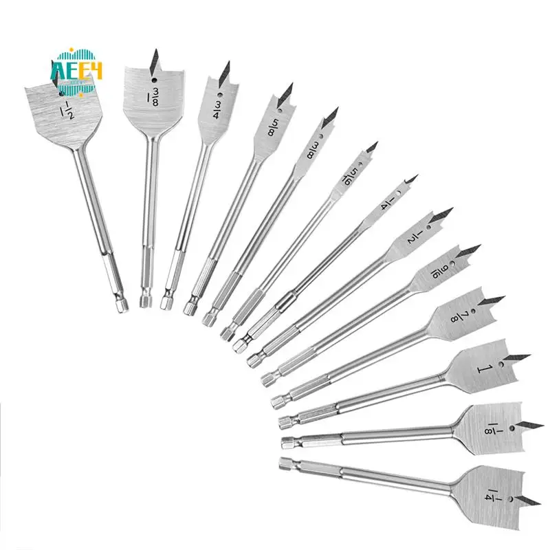 

AEE4-13X Spade Drill Bit Sets,Alloy Steel Paddle Flat Bit With Quick Change Shank, Flat Wood Hole Cutter 1/4Inch To 1-1/2Inch
