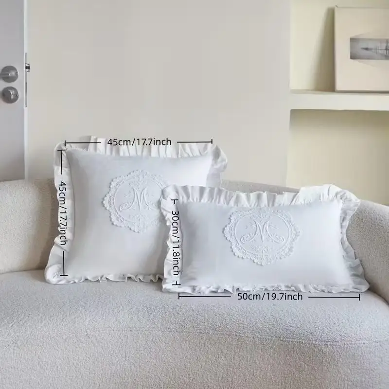 Hot Sale Lotus Frill French Lace Pillow Cover Washed Material Comfortable Embroidered Soft Cushion Cover Bedroom