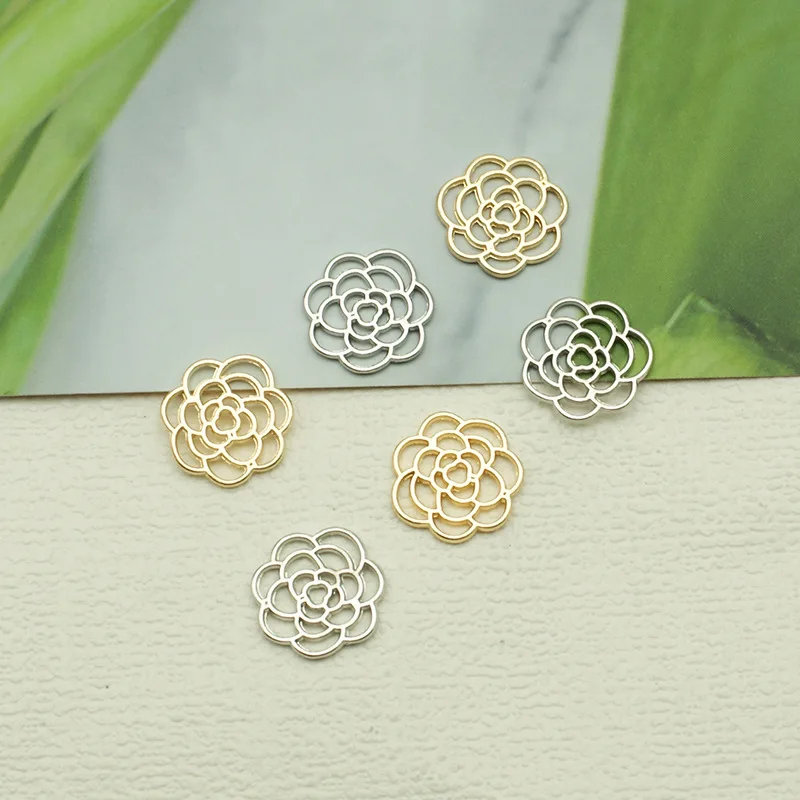 

100pcs/lot Jewelry Accessory DIY Mix Style Hollow Out Flower Shaped Alloy Charms Earrings Mobile Phone Shell Pendants