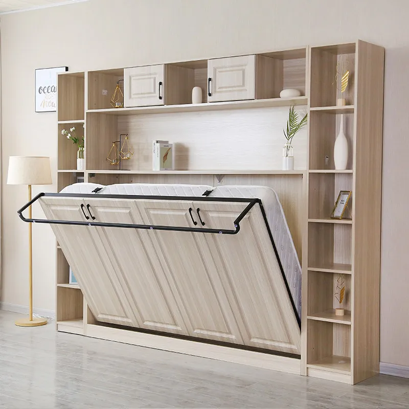 Household small apartment invisible bed wardrobe integrated rollover bed