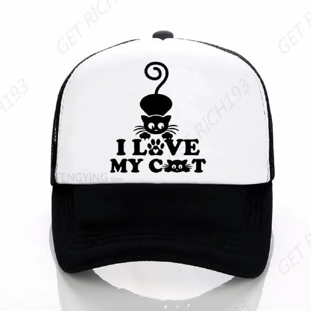 I Love My Cat Print Baseball Cap Casual Cotton Hipster Funny Hip-Hop Mesh Cap Summer Trucker Hat