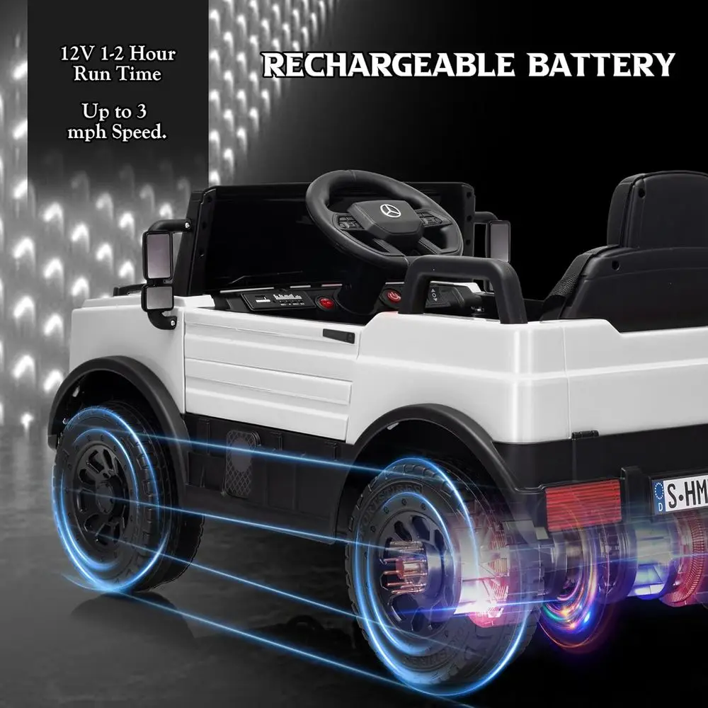부모용 리모컨이 있는 12V 전동차, 어린이용 라이선스 메르세데스-벤츠 유니목 자동차, LED 조명, 음악 및 경적, 소프트 스타트, 로