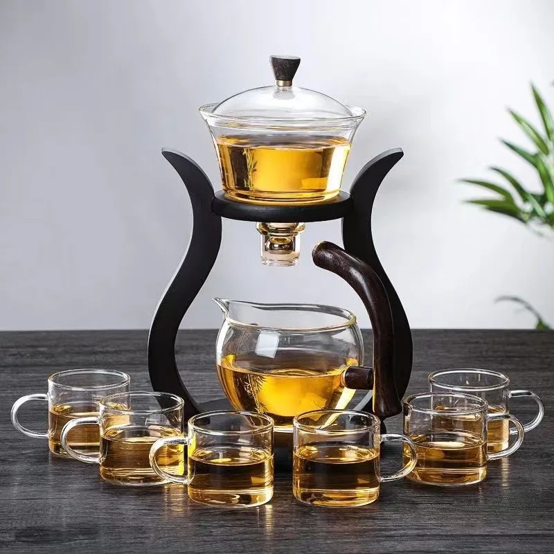 Heat-Resistant Glass Tea Set Magnetic Water Diversion Rotating Cover Bowl Automatic Tea Maker Lazy Kungfu Teapot Drinking