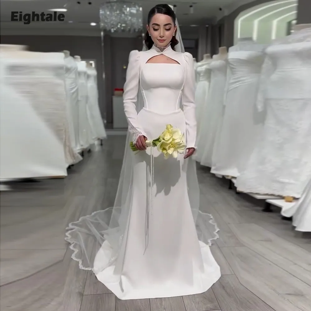 

Eightale Arabic Wedding Dresses Customized High Neck Long Sleeves Muslim Mermaid Bridal Gowns Vestidos De Novia