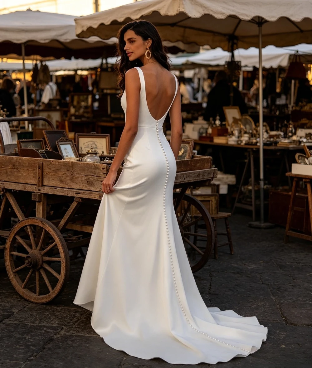 Customized Summer Satin Fishtail Wedding Dresses 2026 New Sleeveless U-shaped Backless Slim Fit and Slim Trailing Bridal Gown