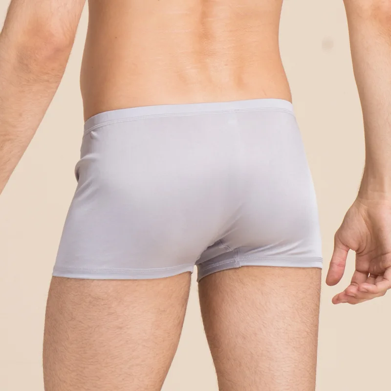 Men's Pure Color Double-Sided Knitted Silk Panties Mid-Waist Antibacterial Breathable Plus Size Boxer Briefs