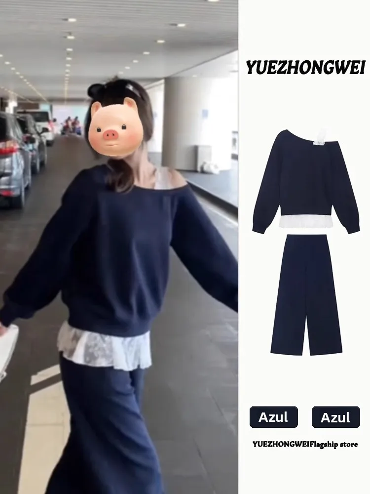 サマーレーススプライスショルダーワイドレッグパンツスリープウェアセット-レディーススタイル-2025新作-カジュアルコットン長袖ロンパース