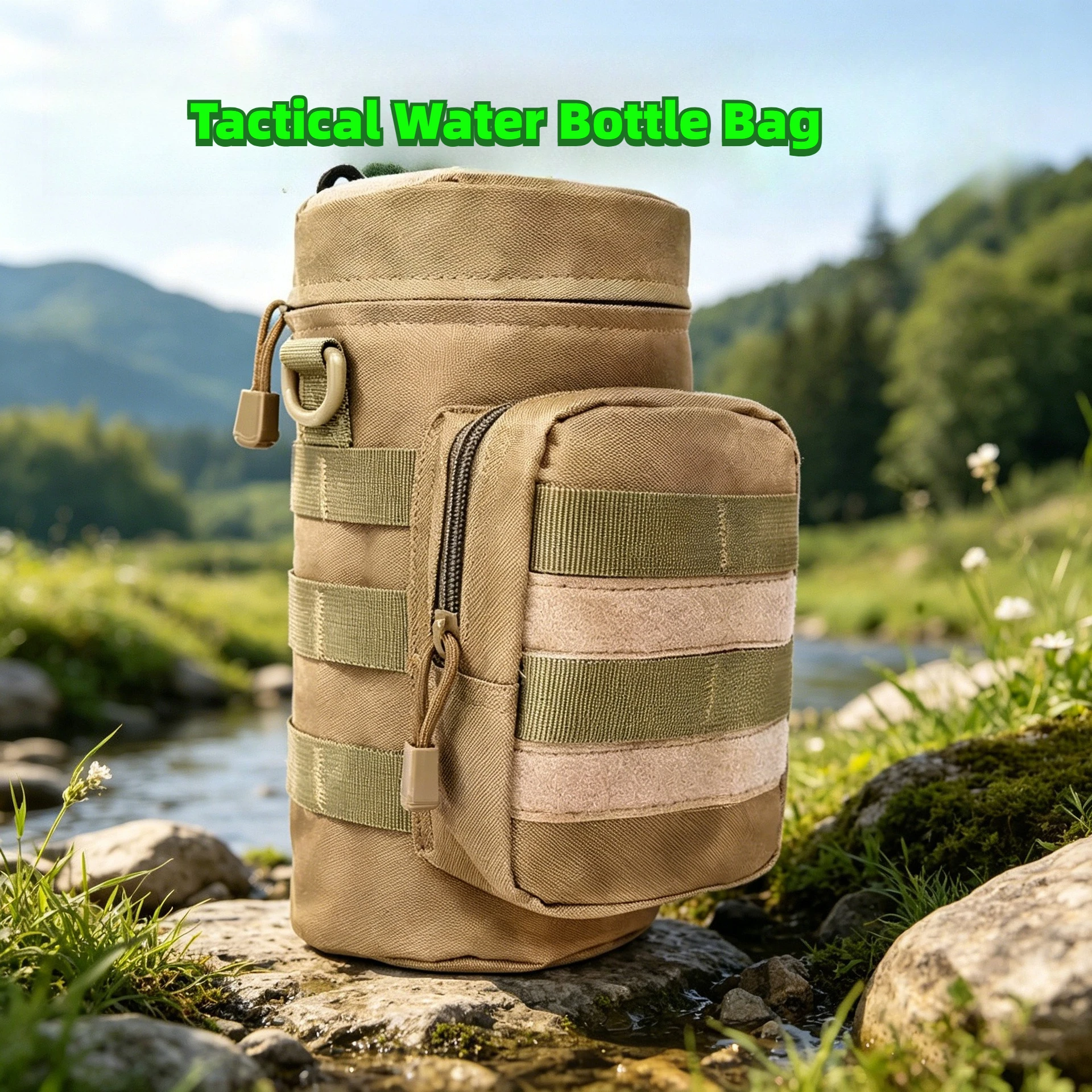 Tactical Water Bottle Pouch Molle System Kettle Holder Oxford Fabric Waist Mount Water Bottle Bag for Fishing Hunting Sports
