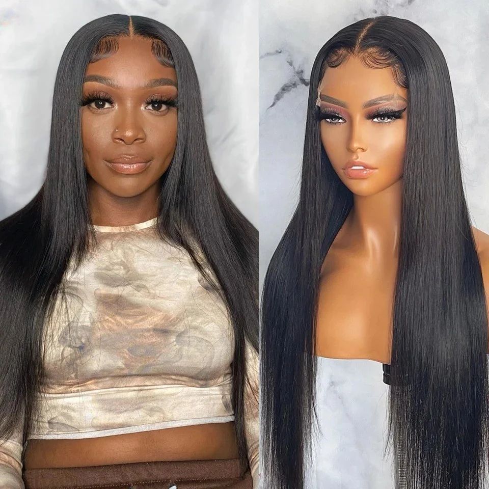 Natural Black 13X6 HD Lace Front Wig Human Hair 13x4 Straight 180 Density Pre Plugging Closure for Women 28 Inch Human Hair Wigs