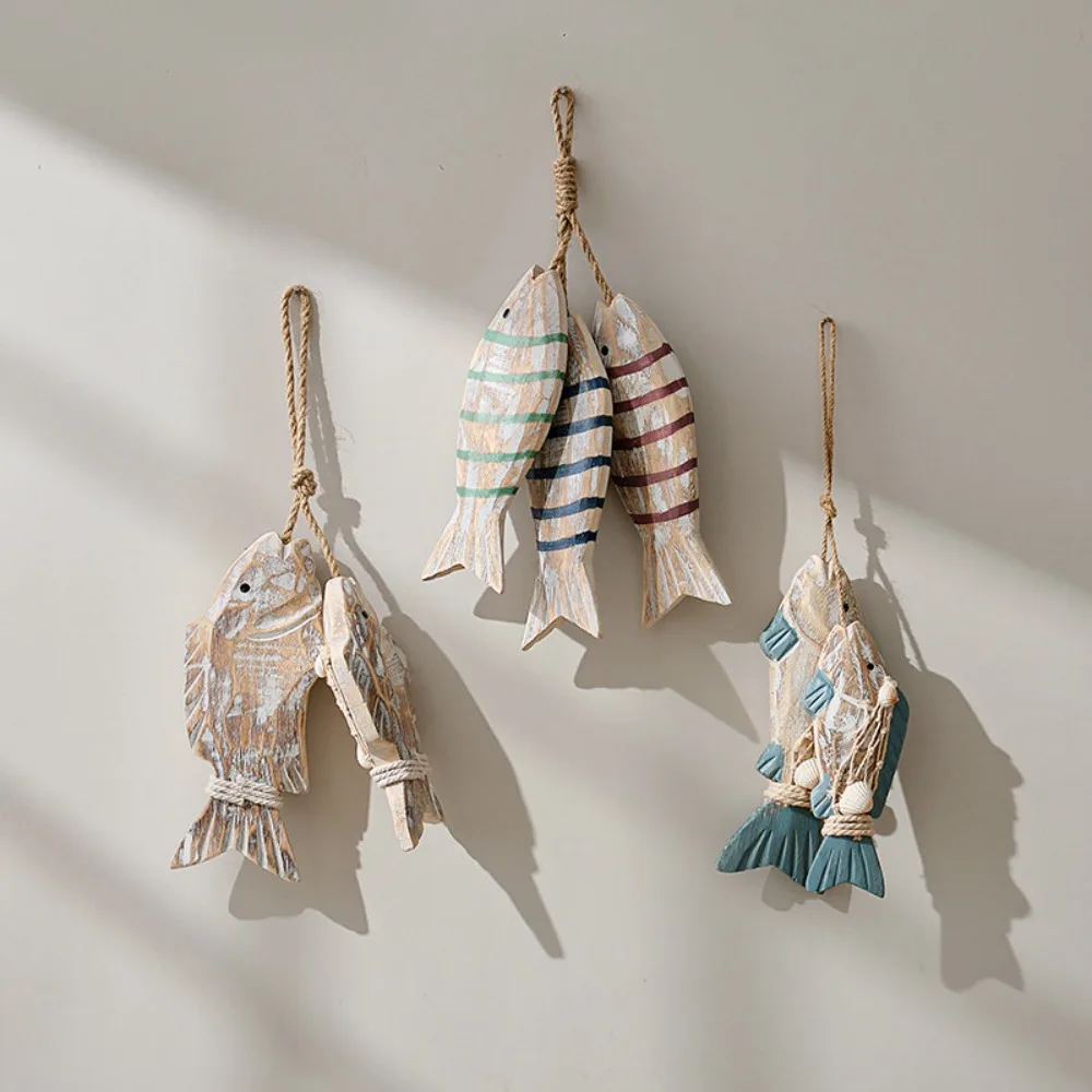Mediterranean Fish Pendant Handmade Solid Wood Fish String Wall Decoration Wall Decoration Simulation Fish String Decoration