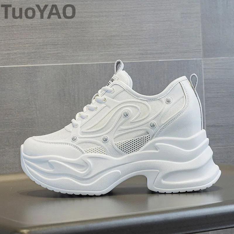 

9 см воздушная сетка из микрофибры, вулканизированная дышащая кожа, брендовые повседневные женские летние кроссовки на платформе, женская обувь