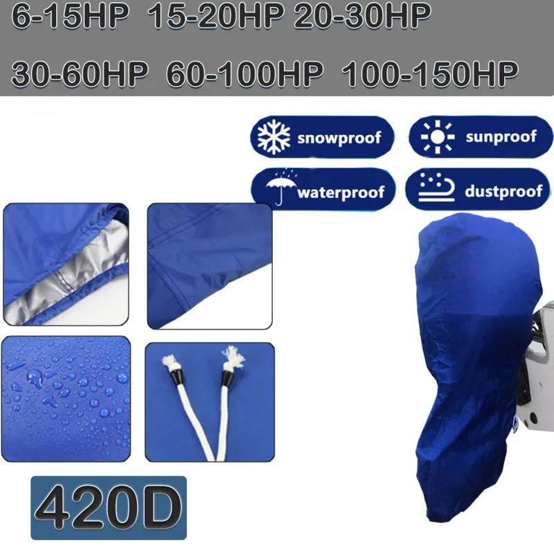 

420D 6-225HP Boat Full Outboard Engine Cover Waterproof Sunshade Dust-proof Protection Blue For 6-225HP Motor