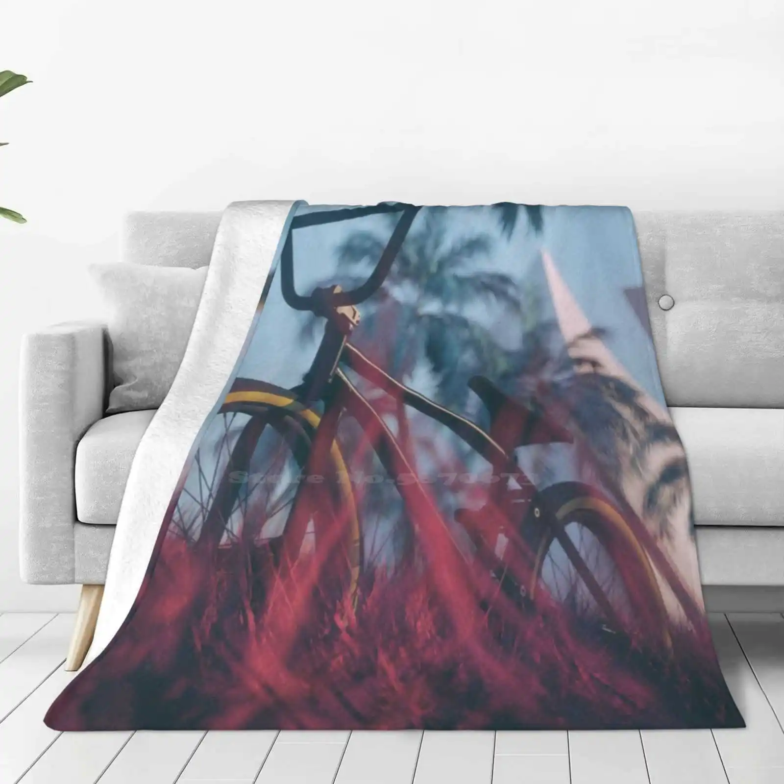 Forever Trend Style Funny Fashion Soft Throw Blanket Forever 3D Abstract Render Bmx Bicycle Grass Land Red Palmtrees Pyramids