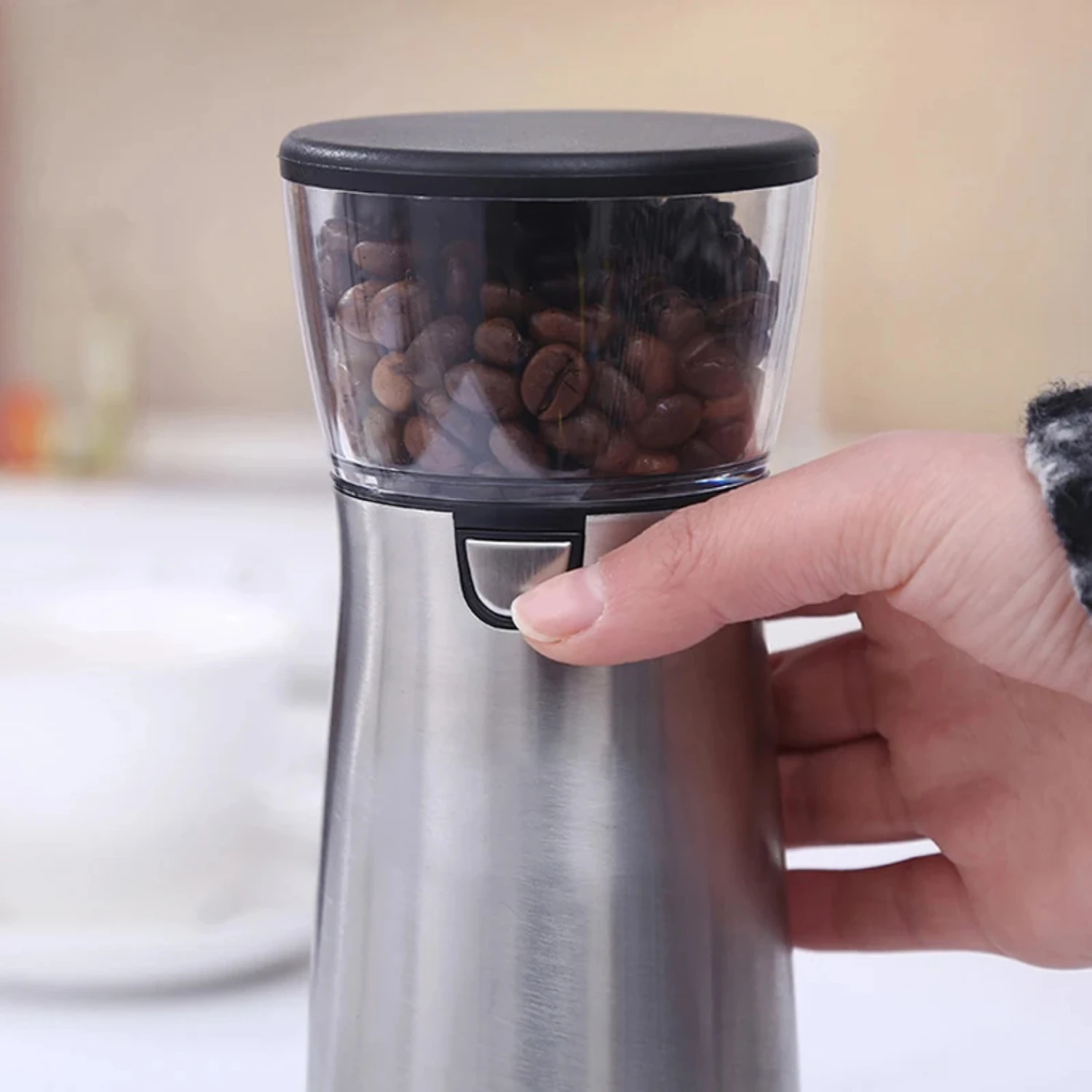 NEW Efficient and Stylish Stainless Steel Manual Coffee Bean Grinder with USB Rechargeable Feature - Essential Kitchen Tool for 