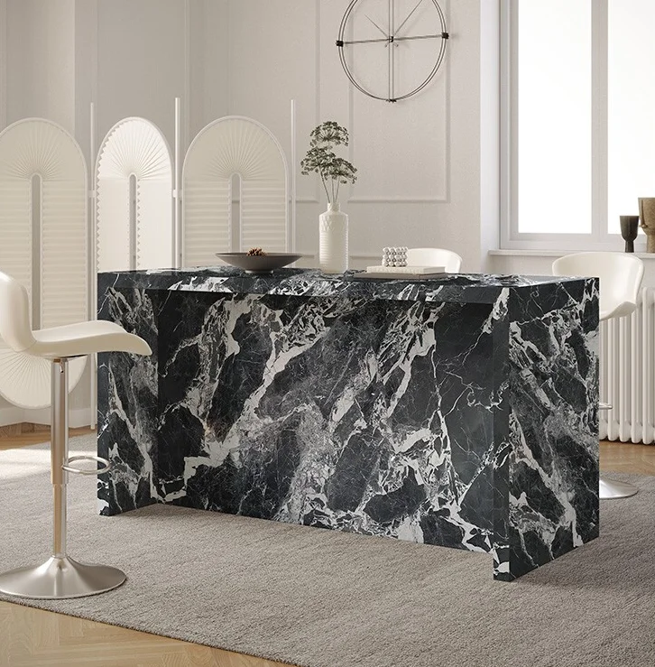 Light luxury rock slab bar table Open kitchen dining bar high-end black luxury stone partition high-foot table