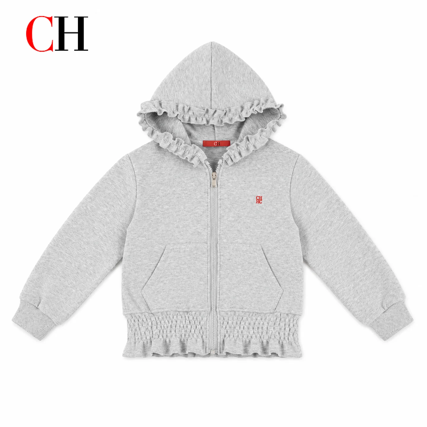 CH Girls Zip Up Hoodie Ruffle Trim Long Sleeve Casual Sweatshirt Jacket with Pockets for Kids Spring Autumn