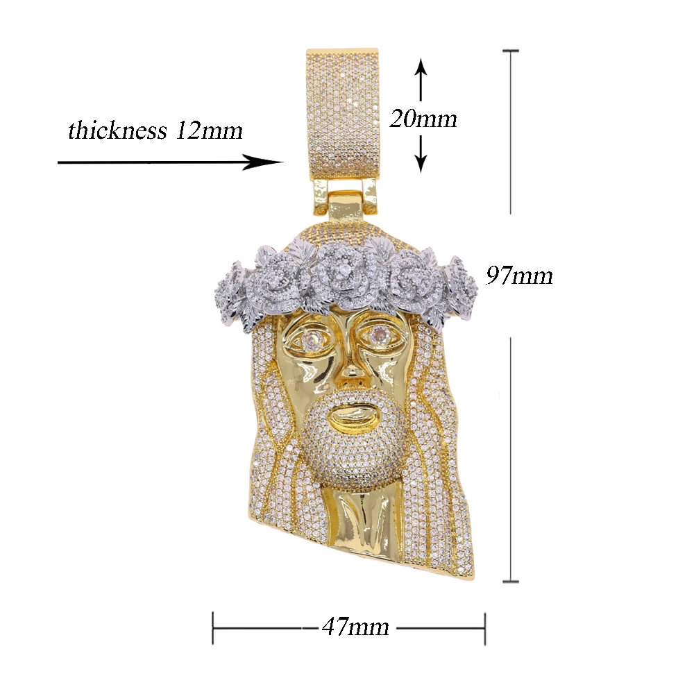 New Hip Hop CZ Stone Paved Bling Iced Out JESUS PIECE Pendants Necklaces Gold Silver Color Cuban Chain for Men Rapper Jewelry