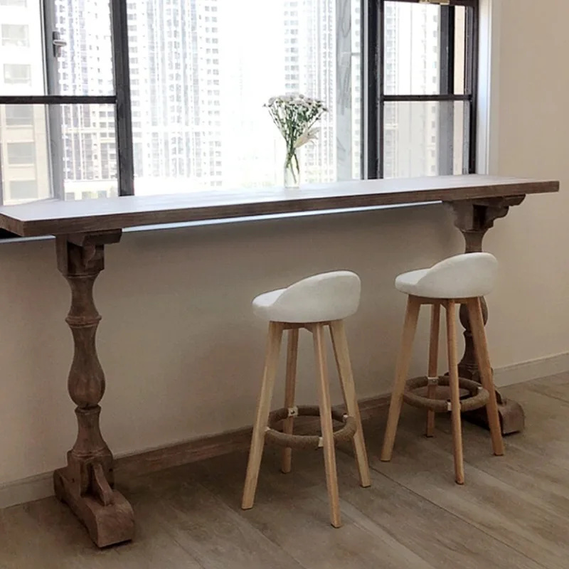 American country long table against the wall solid wood bar table balcony window table B & B dining