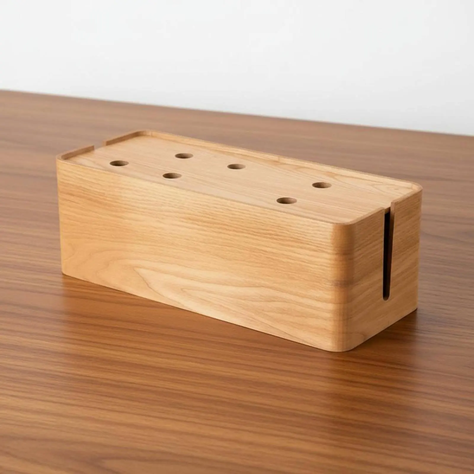 Power Strip Box Walnut Finish Desktop Cable Organizer Wood Cable Box Large Capacity Desk Cord Organizer for Office