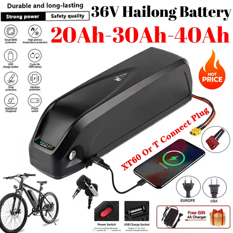 

Hailong Electric Bicycle Batteria Pack 36v 40ah Downtube 48V 20AH 4pins 18650 Ebike Battery for Bafang 250W 350W 500W 750W 1000W
