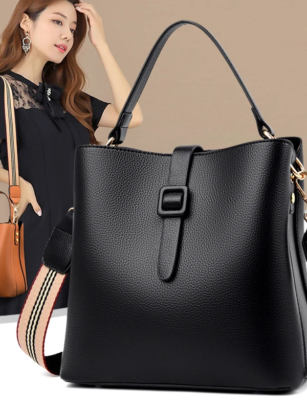 

Faionable Soft Leather Buet Bag Women's Large Capaci Slant Crossbody Bag with Wide oulder Strap Korean Sle Handbag