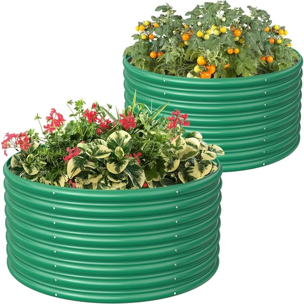 2-Pack 3FT(D) x2FT(H) Round Galvanized Raised Garden Bed Outdoor, Metal Raised Garden Beds for Flower,freight free