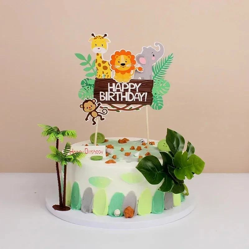 Safari Animals Cake Toppers Cartoon Giraffe Lion Zebra Cupcake Wrapper Jungle Themed Kids Boy Wild 1st Birthday Party Decoration