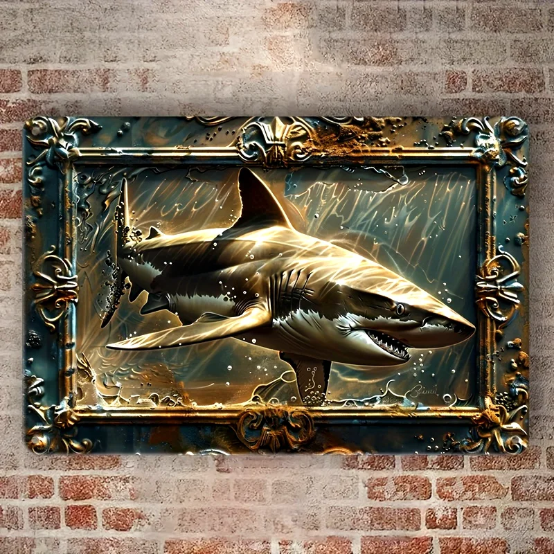 

Shark, Interesting Vintage Close Aluminum Logo, 2D Flat Logo, Wall Decoration, Home Decor, Aluminum Logo Poster Holiday Gifts