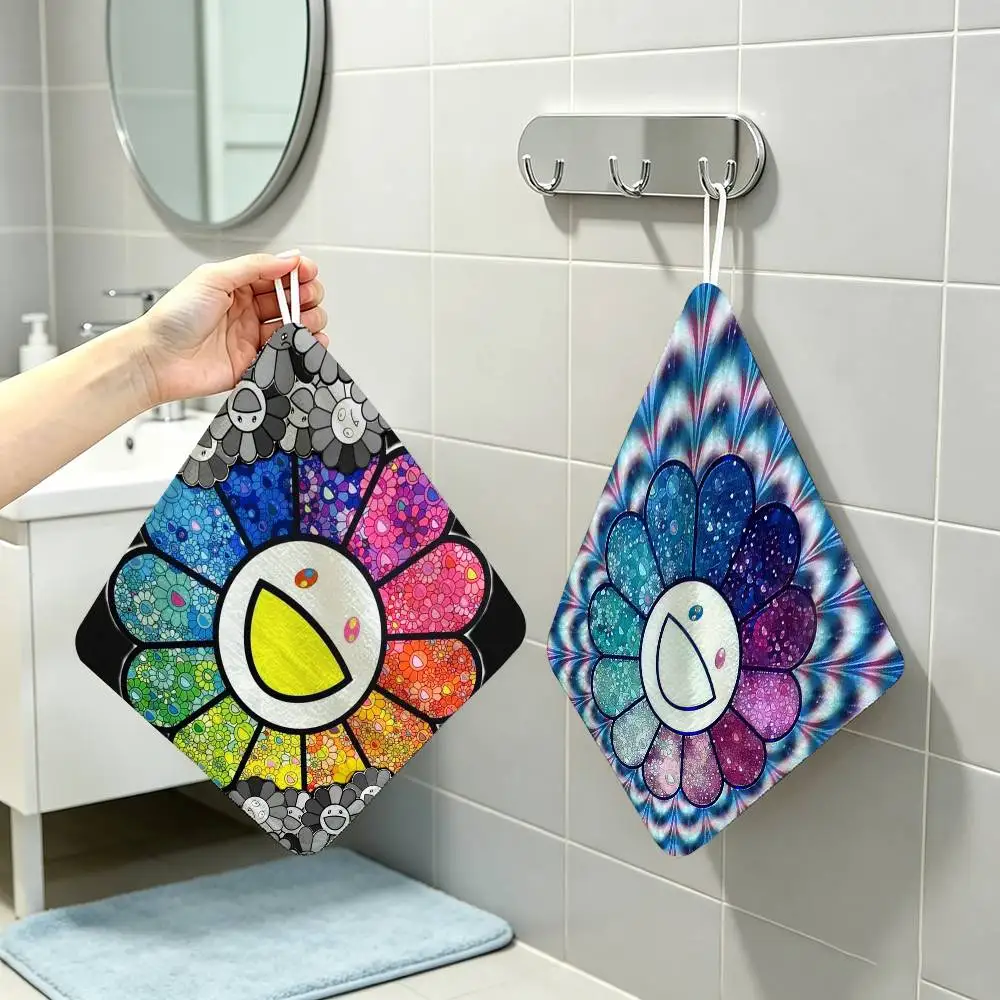 Flower T-Takashi Art M-Murakami Anime Polyester Hanging Kitchen Hand Towel Durable Wear Resistant  Versatile Use Throughout Home