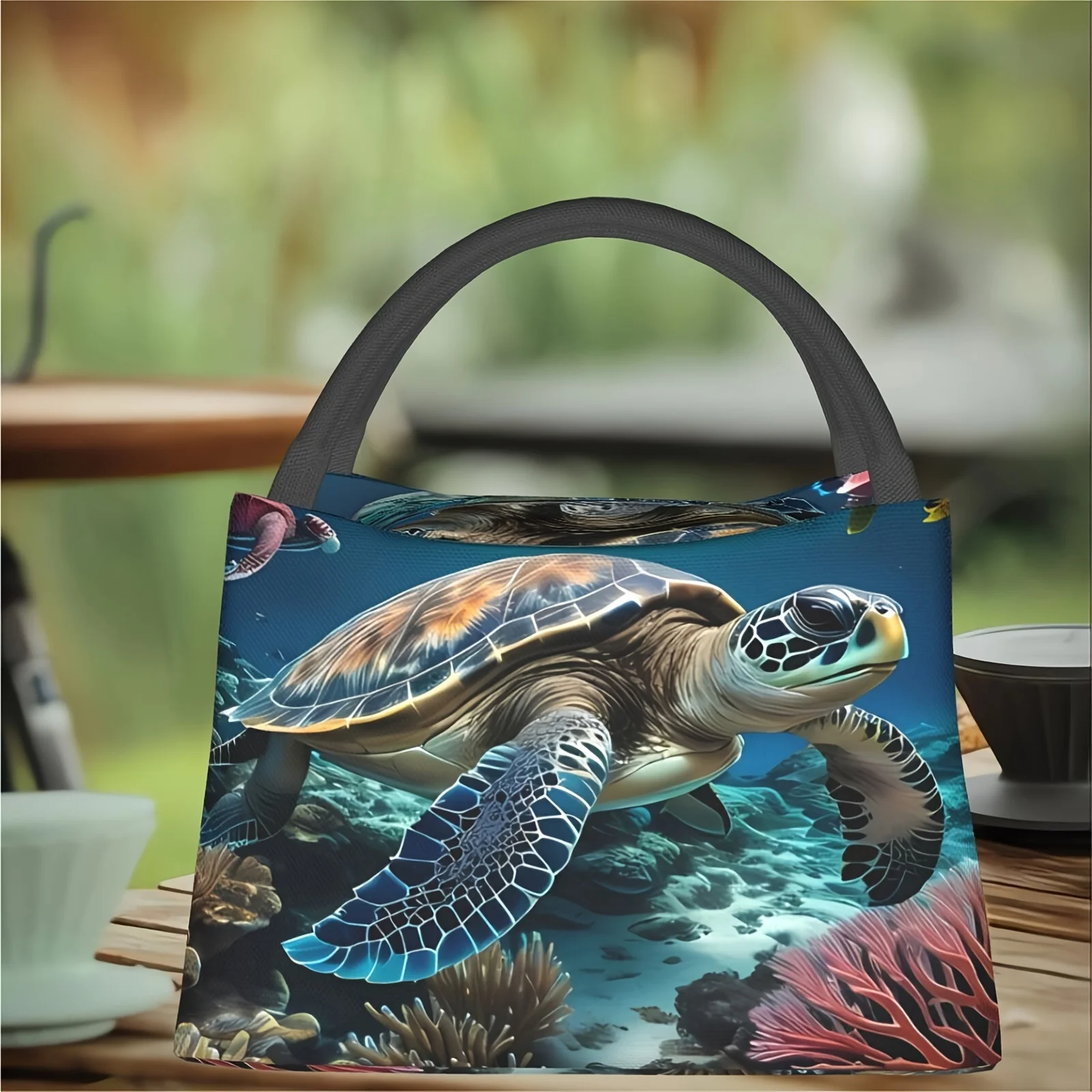 Vibrant Sea Turtle Insulated Lunch Bag Reusable Thermal Cooler for Work Picnic 11x6.3x6.7in Polyester Turtle Decor