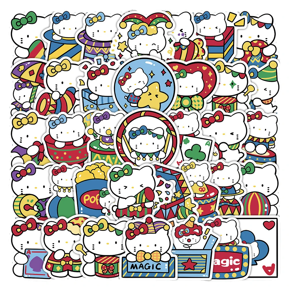 10/30/50pcs Circus Hello Kitty Cartoon Stickers Cute Sanrio Anime Decals for Kids Toy Water Bottle Notebook Phone Sticker Decor