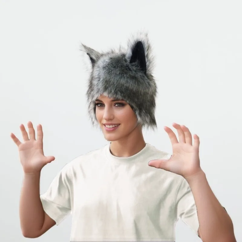 Halloween Role Playing Werewolf Hat Headwear Gloves Horror Role Playing Props Male Female Size Soft Hair 3D
