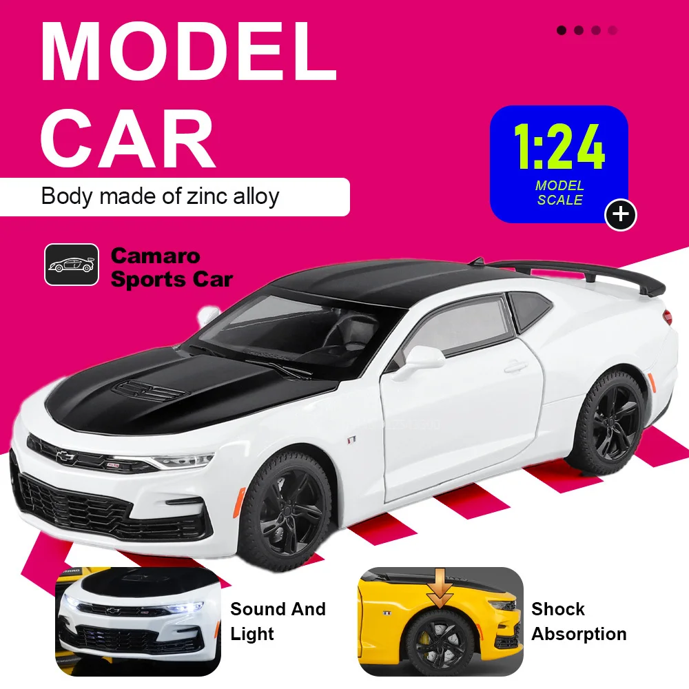 

1:24 Scale Camaro 325li Model Car Toy Doors Opened Sound Light Models Pull Back Shock Absorption Sports Cars Hobby Collcetions