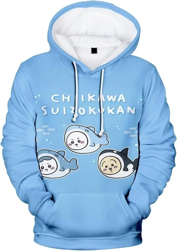 2027 Niedlicher Chiikawa Usagi Hamburger-Print Hoodie Anime Cartoon 3D Pullover Sweatshirt Langarm Freizeit Kapuzenpullover Familien-Set – Detail 6
