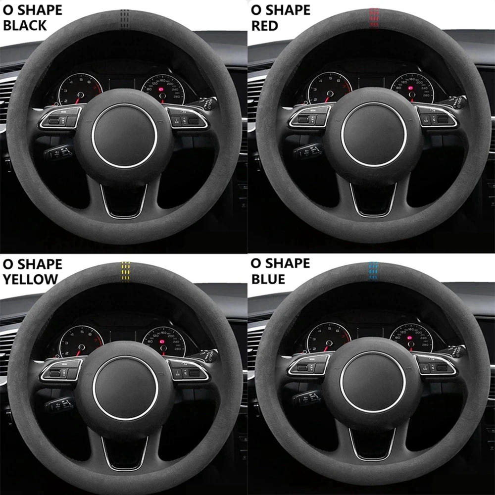 Black Car Steering Wheel Cover Alcantara Universal Cowhide Suede Steering Wheel Cover Suitable for 99% Car Accessories Interior