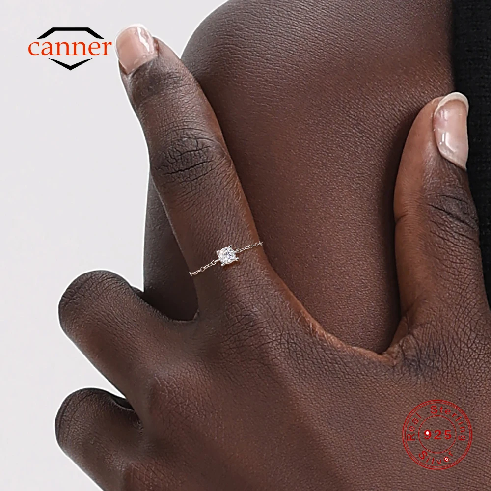 

CANNER классический муассанит стерлингового серебра 925 пробы регулируемый блестящий кольцо-цепочка для женщин 18 К позолоченное кольцо с муассанитом ювелирные изделия подарок