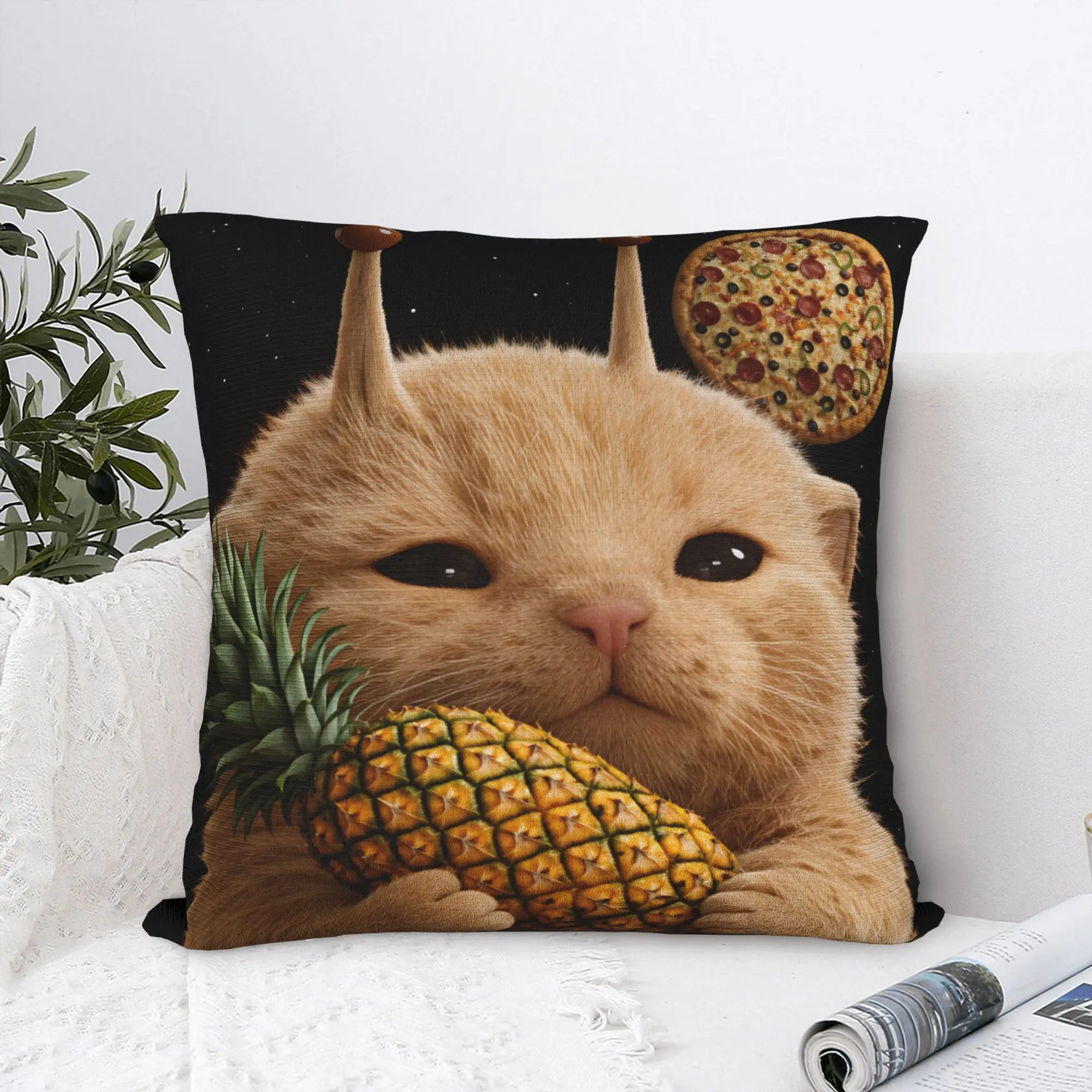 Pineapple Pizza Aliens Cat Pillow Case  Custom Pillow Cover Morden Pillowcases For Living Room Bed Chair