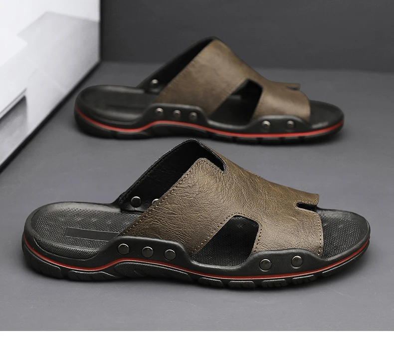 Sommer Männer Hausschuhe Aus Echtem Leder Atmungsaktive Clogs Sandalen Strand Klassiker Leder Rutschen Outdoor-Flip-Flops Plus Größe Männer Schuh – Detail 9