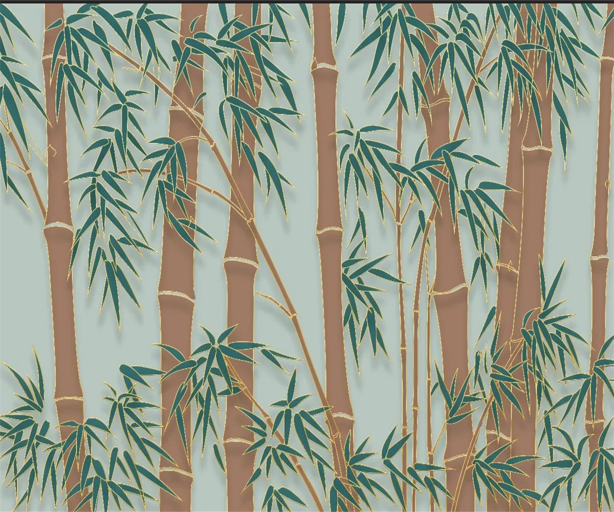 

3D large wallpaper mural New Chinese style bamboo forest golden lines of bamboo Hotel restaurant background wall wallpaper